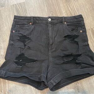 Distressed Black Denim Mom Shorts